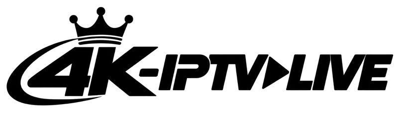 4K IPTV LIVE black logo with crown and play icon on a transparent background