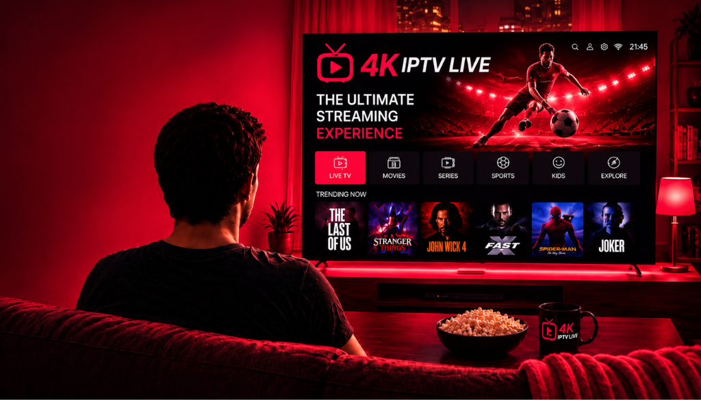 4K IPTV LIVE streaming experience on TV with sports, movies, series, and live channels